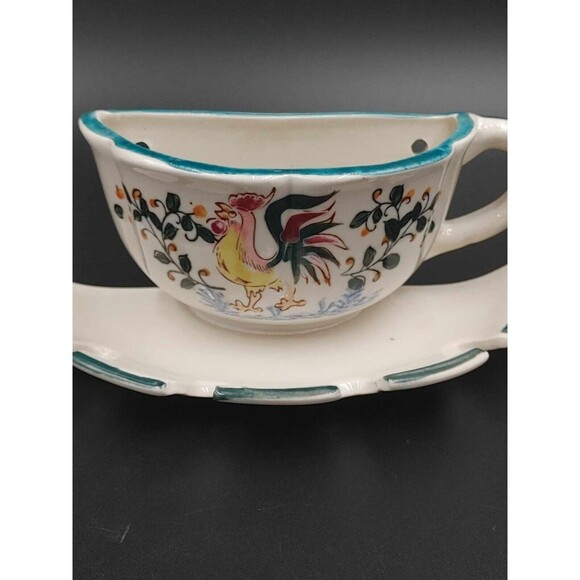 Vintage Fred Roberts Co Rooster Wall Pocket Tea Cup with 4 Slot Spoon Holder - Picture 2 of 7